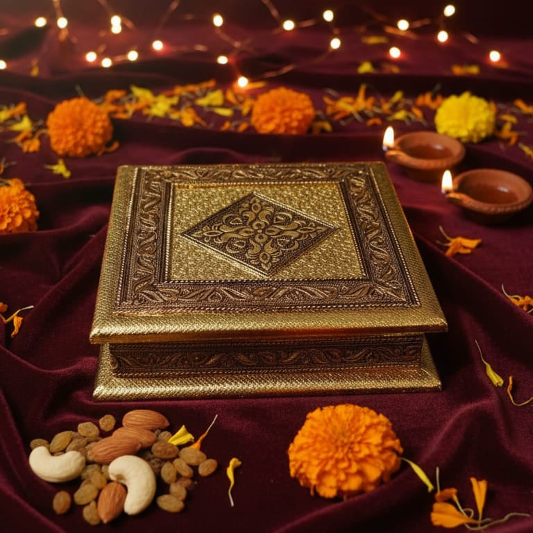 Luxury Handcrafted Golden  Decorative Gift Box (8×8)