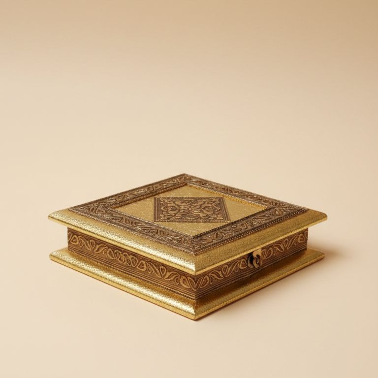 Luxury Handcrafted Golden  Decorative Gift Box (8×8)